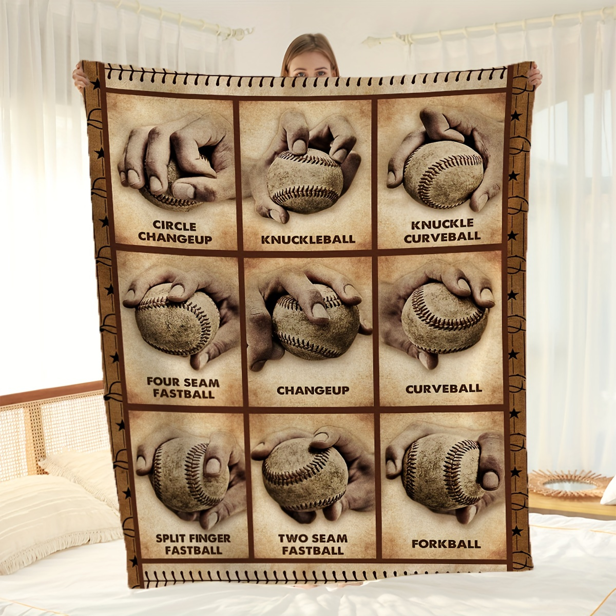 Custom Baseball Blankets, Personalized Baseball Pitching Grips Fleece  Blanket