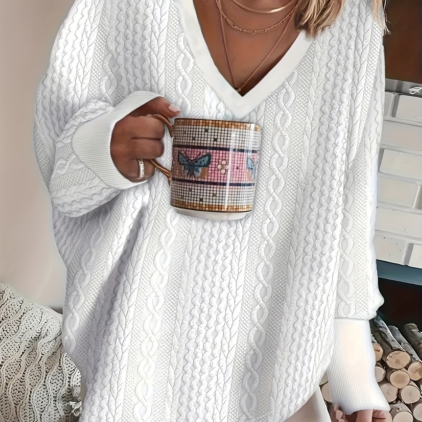 

Popular Extension - Plus Size Solid Color Knitted Round Neck Women's Clothing