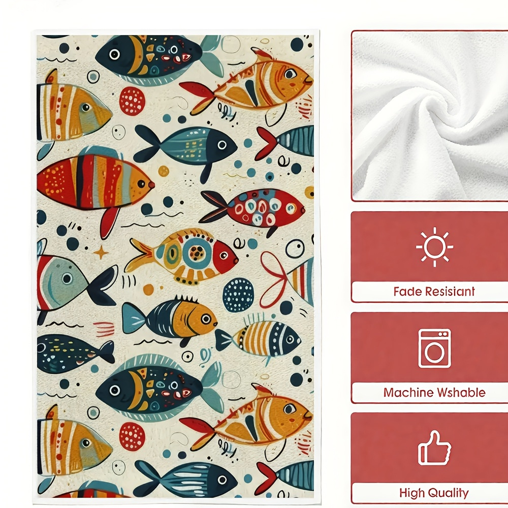 TEMU 2 pezzi Set di Asciugamani con Motivo Pesci Colorati su Sfondo , , Assorbenti, Morbidi e , Asciugatura Rapida, Lavabili in Lavatrice, Ideali per