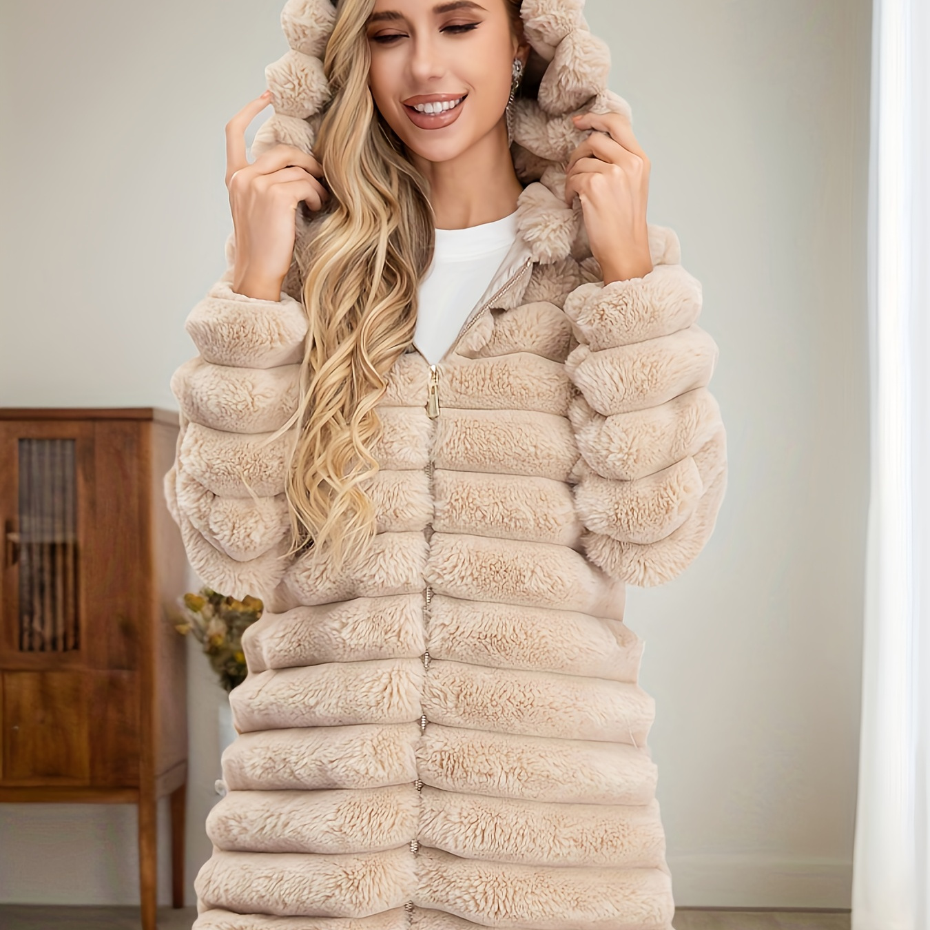 

Chic Mid-length Quilted Hooded Jacket For Women - Cozy & Stylish Zip-up Outerwear, All