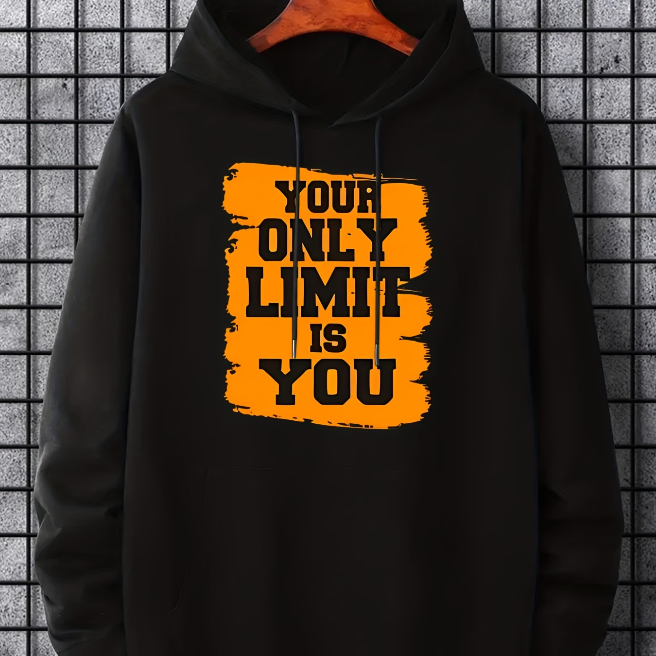 

Slogan ' Your Only Limit Is You ' Print Hoodie, Hoodies For Men, Men’s Casual Graphic Design Pullover Hooded Sweatshirt With Kangaroo Pocket For Spring Fall, As Gifts