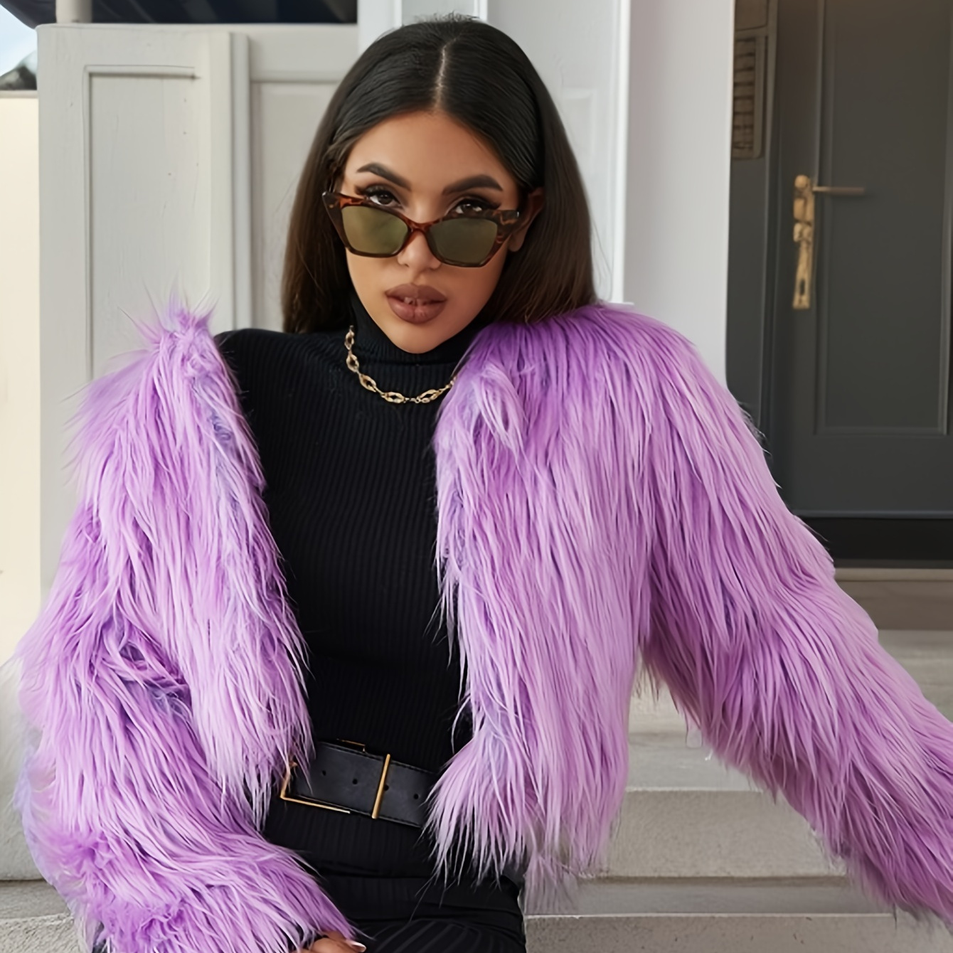 

Women's Faux Fur Open Front Crop Coat For Fall & Winter - Stylish & Warm Outerwear