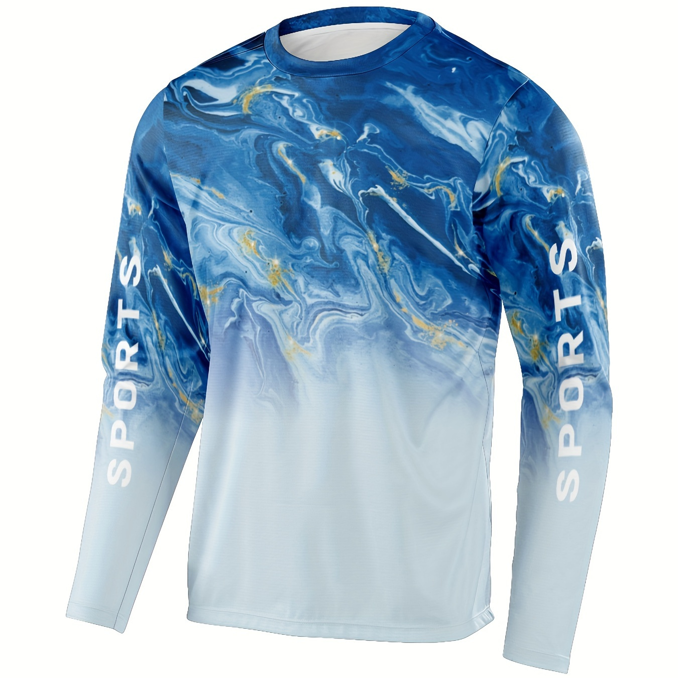 

Men's Geometric Print Sun Protection Shirt, Active Long Sleeve Crew Neck Rash Guard For Fishing Hiking Outdoor