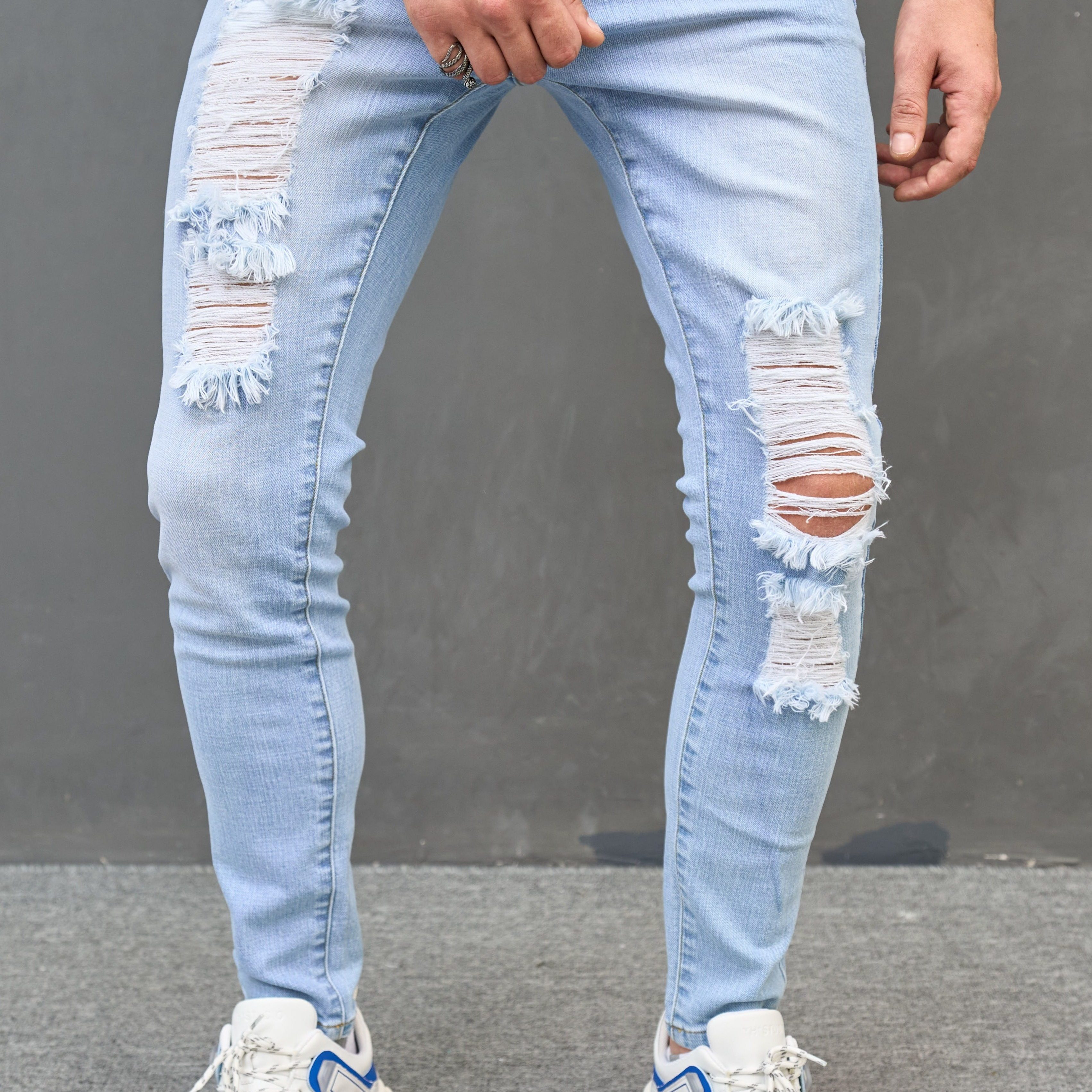 

Men's Casual Skinny Ripped Jeans, Street Style Medium Stretch Denim Pants