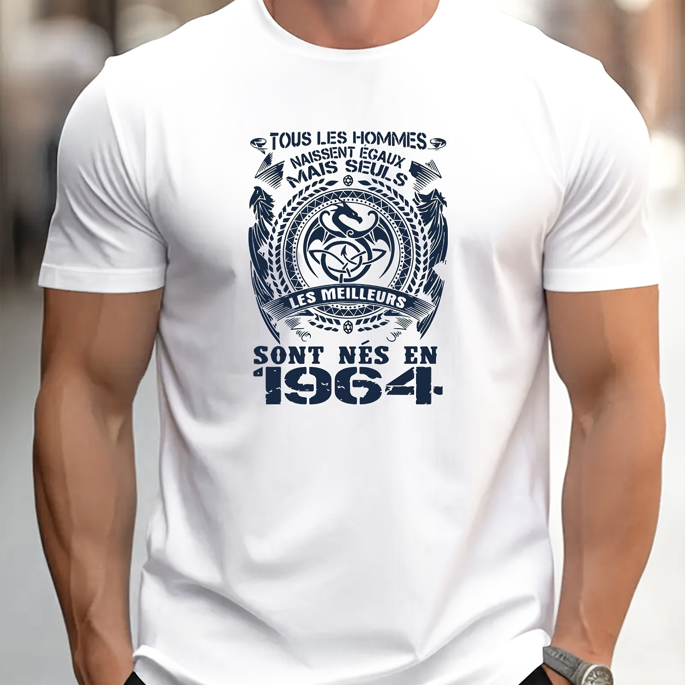 

Vintage Creative Print Men's Casual Cotton T-shirt, Summer Fashion Crew Neck Short Sleeve Top, Modern Streetwear Style For Men