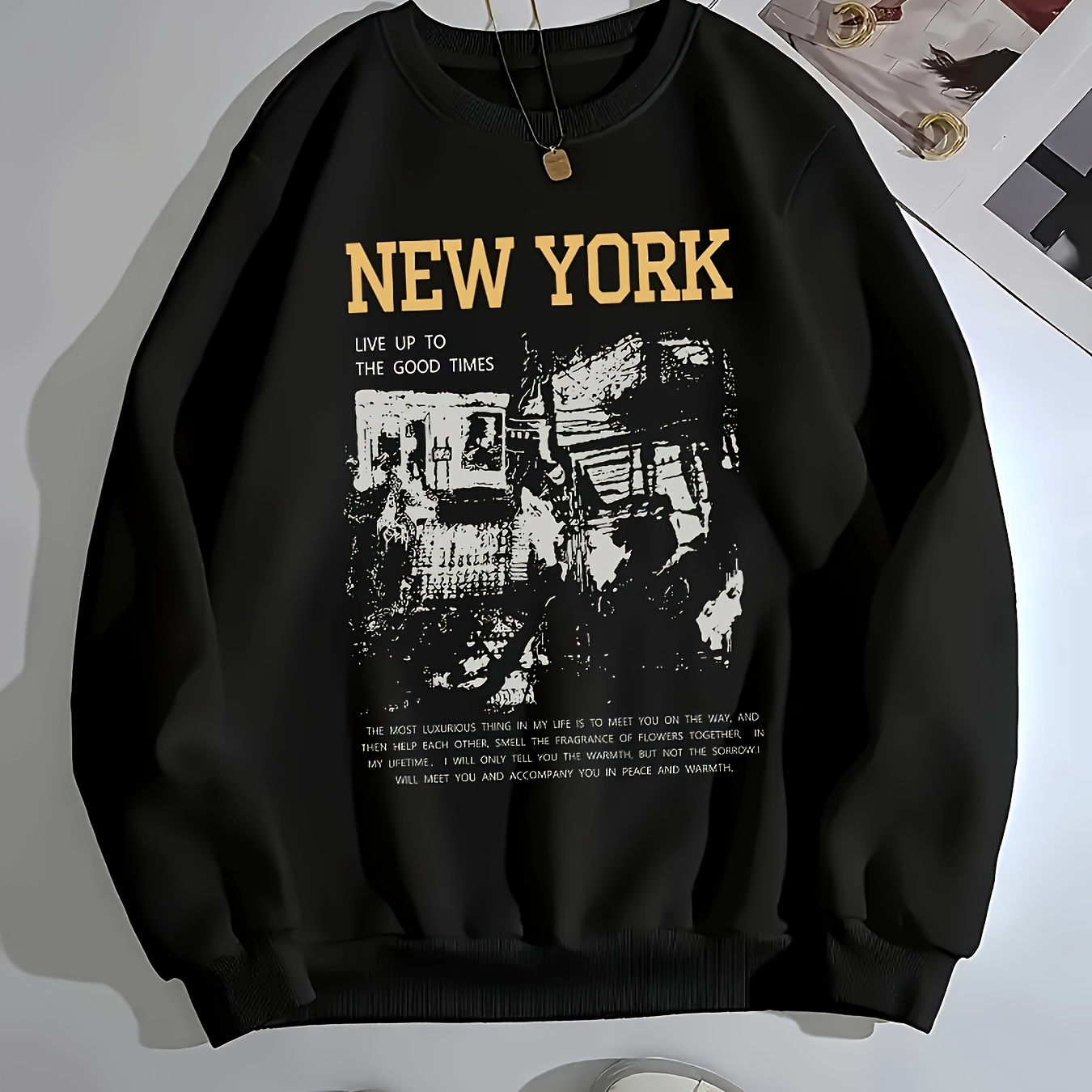

New Casual Sweatshirt - 100% Polyester Crew Neck Pullover With Regular Sleeves And Stretch Fabric For Adults - Streetwear Sweater For Fall/winter