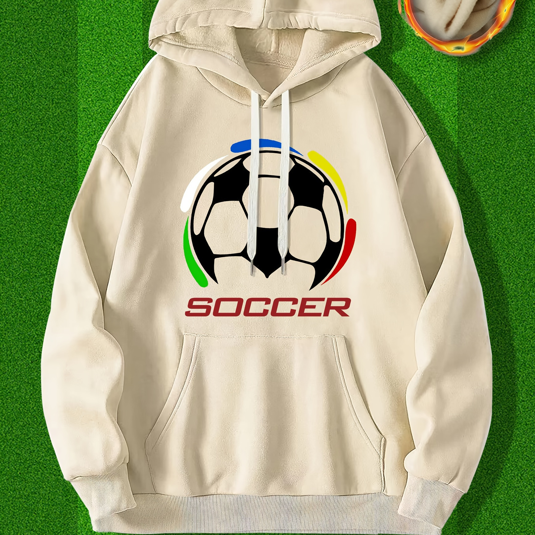 

Soccer Print Kangaroo Pocket Hoodie, Casual Long Sleeve Hoodies Pullover Sweatshirt, Men's Clothing, For Fall Winter