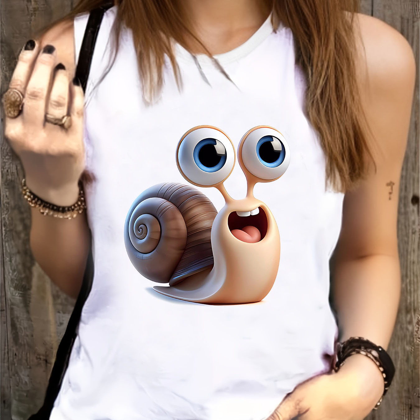 

Cute Snail Print Crew Neck Tank Top, Versatile Sleeveless Tank Top For Summer, Women's Clothing