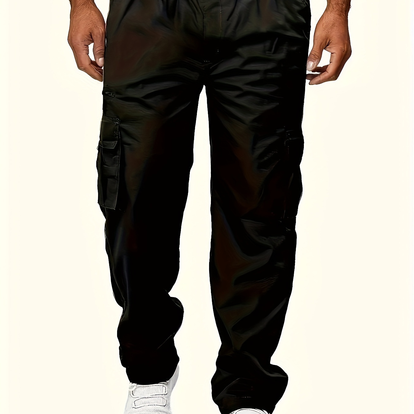 

Men' Cargo Pants With Multiple Pockets - Polyester Outdoor Casual Trousers, Waistband & Ankle Straps, Machine Washable, Wear, Plus Size