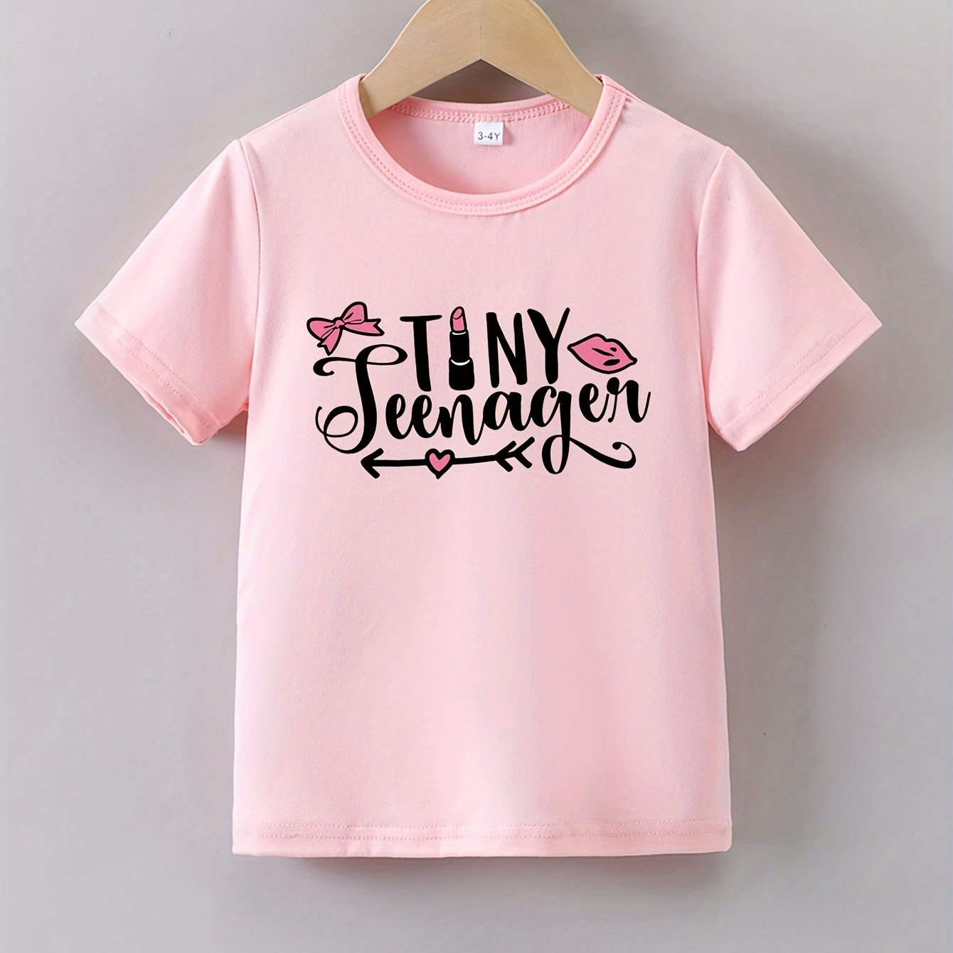 

Tiny Teenager Letter Print Girls Creative T-shirt, Casual Lightweight Comfy Short Sleeve Crew Neck Tee Tops, Kids Clothings For Summer