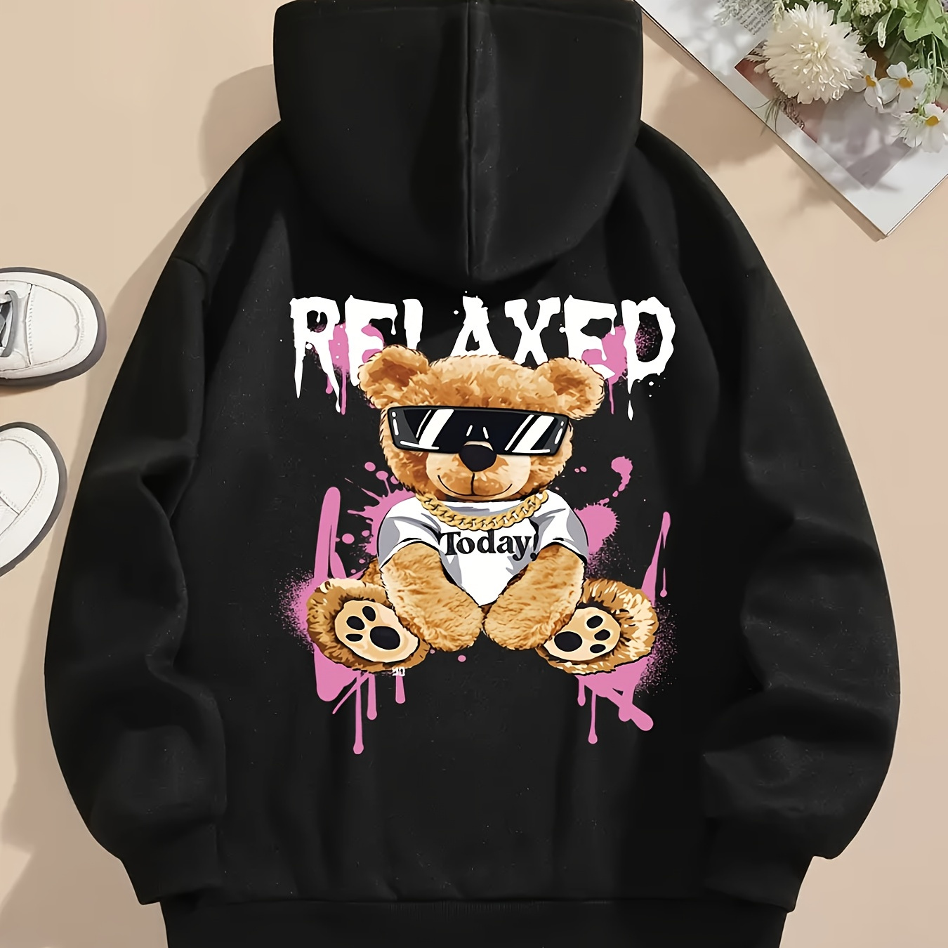 

Relaxed Cartoon Bear Hoodie - Women's Fashion Sweatshirt - Soft Polyester Material - All Seasons - No Detail