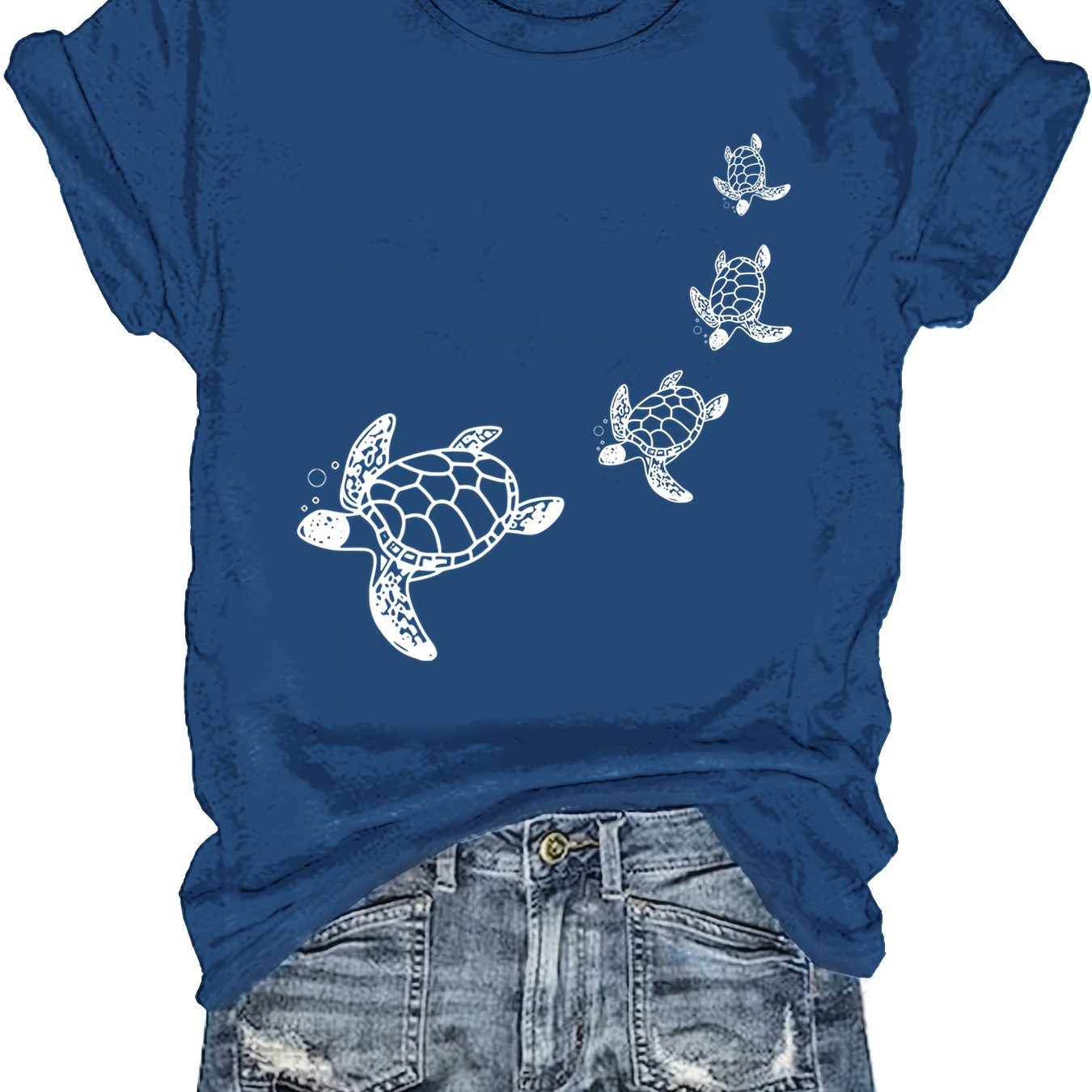 

Sea Turtles Print T-shirt, Short Sleeve Crew Neck Casual Top For Summer & Spring, Women's Clothing