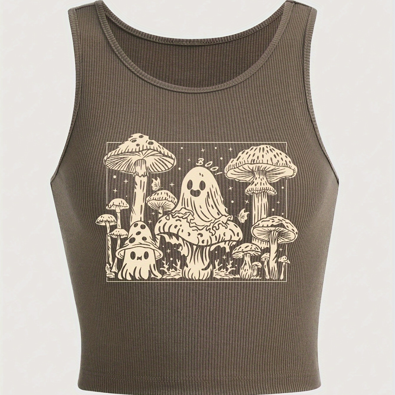 

Mushroom & Print Crew Neck Tank Top, Sleeveless Casual Top For Summer & Spring, Women's Clothing