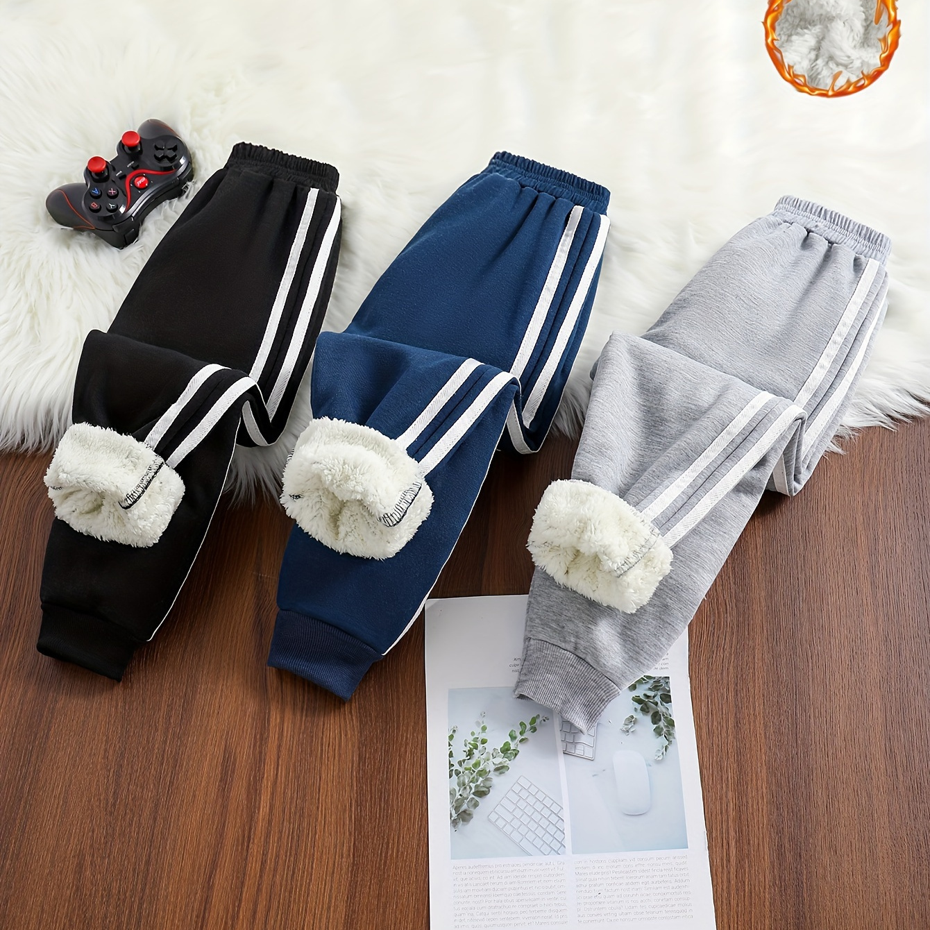 

3pcs Boys Casual Soft Comfortable Side Striped Long Pants For Spring And Autumn Kids Clothes Outdoor