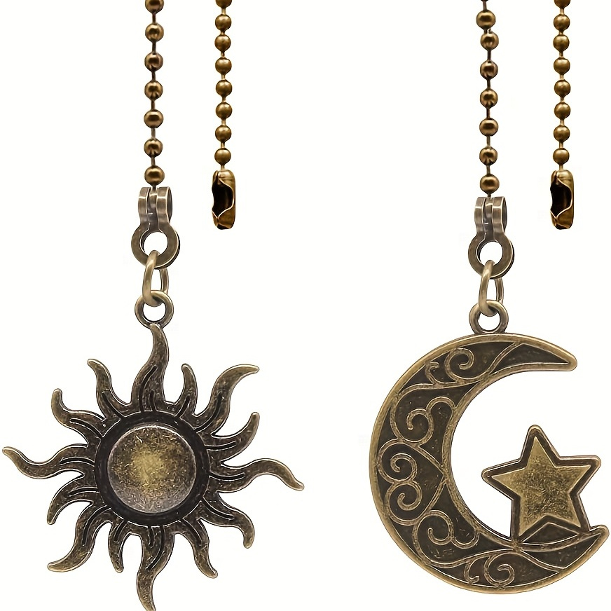 Set Of Sun And Moon Pull Chain, Ceiling Fan Pull Chain Set Decorative Totem Bohemia Pull Chain Pendant Extension 12 Inches Lighting Fan Beaded Ball Fan Pull Chain Extender Ornament With Connector Moon And Sun