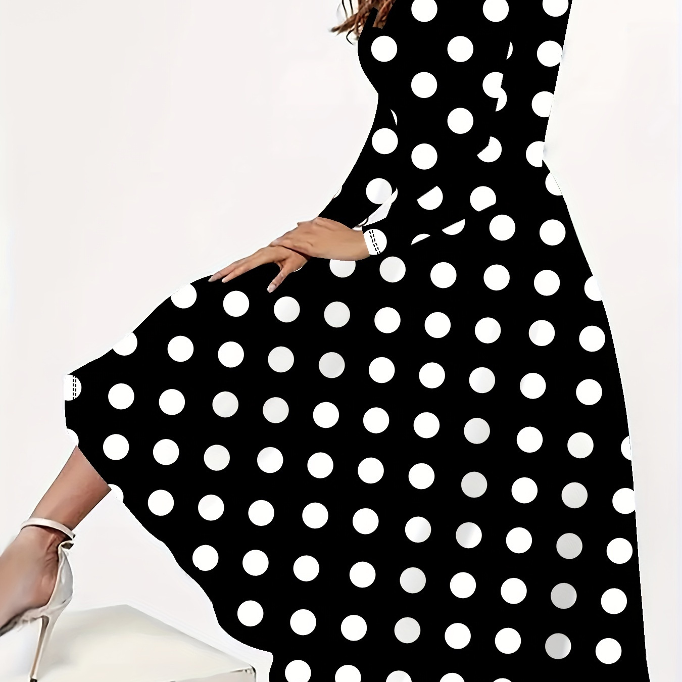 

[ ] -size Polka Dot Maxi Dress - Long Sleeve, Round Neck, Stretchy Fabric, Machine Washable - Women' In Red With White Circles, Polka Dot Dress Plus Size