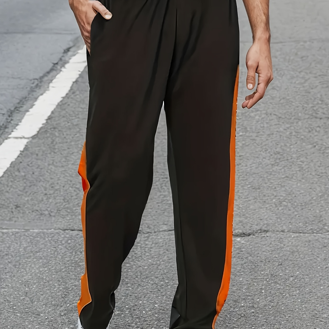 Plus Size Men's Loose Fit Pants Contrast Color Casual Sports Pants For Fall Winter, Men's Clothing