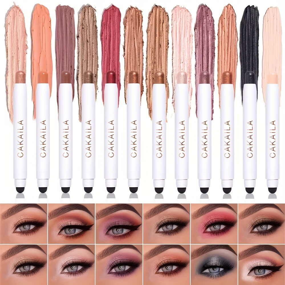 

12 Colors Double Head Monochrome Eyeshadow Pen - Pearl Lying Silkworm Eye Brightener Stick For Smooth And Long-lasting Makeup