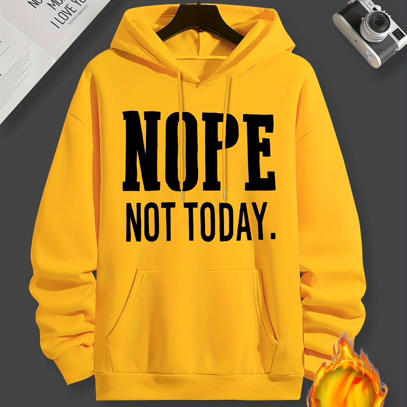 

Nope Not Today Print Hoodie, Cool Hoodies For Men, Men's Casual Graphic Design Pullover Hooded Sweatshirt With Kangaroo Pocket Streetwear For Winter Fall, As Gifts