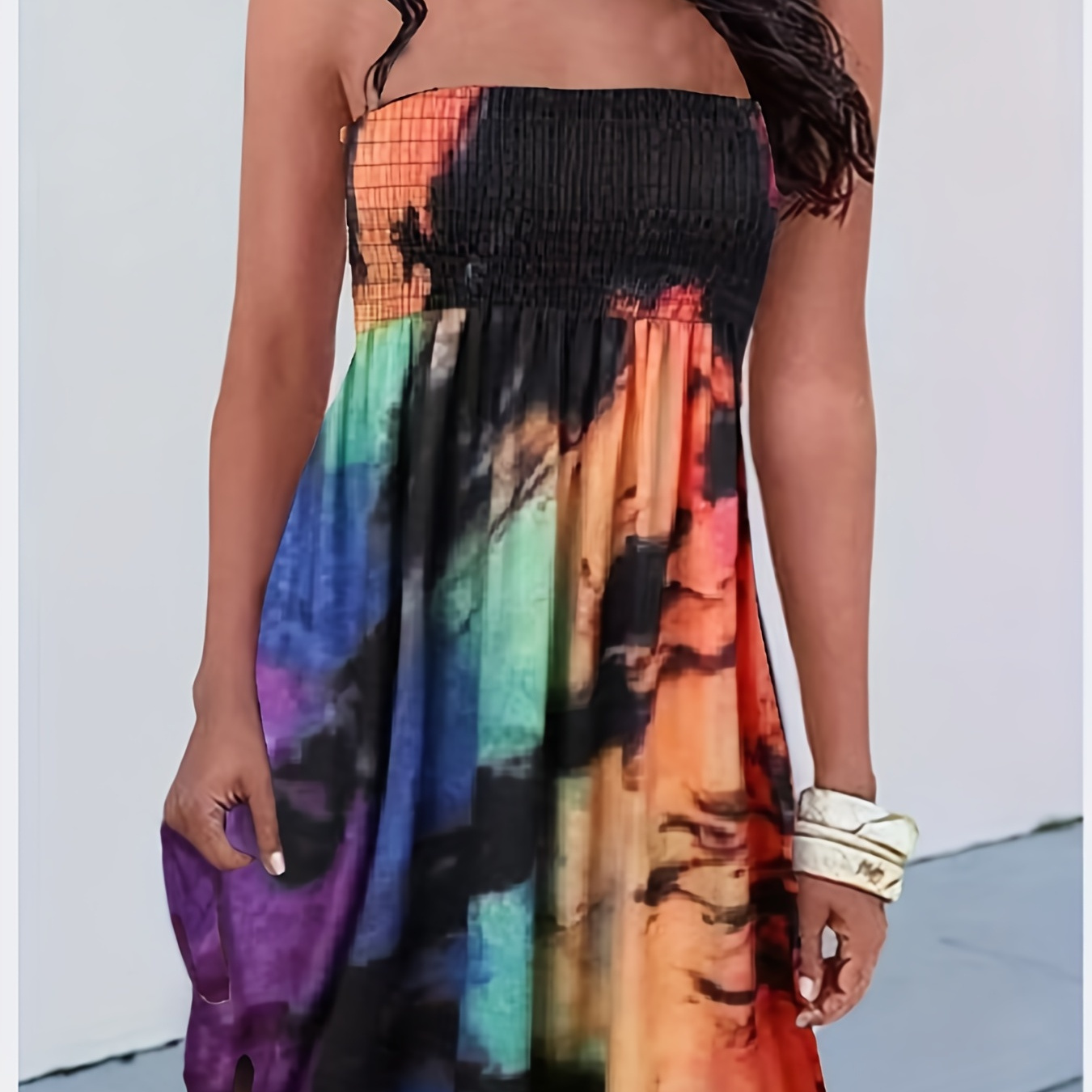 

Tie Dye Shirred Tube Dress, Sexy Off Shoulder Sleeveless Dress, Women's Clothing