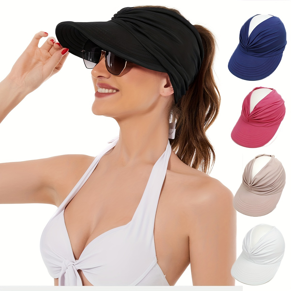Womens Wide Brim Sun Hat, Summer Sun Protection Beach Cap, Mushroom Hand  Drawn Foldable Beach Hat with Wind Lanyard, Visor Hats for Women
