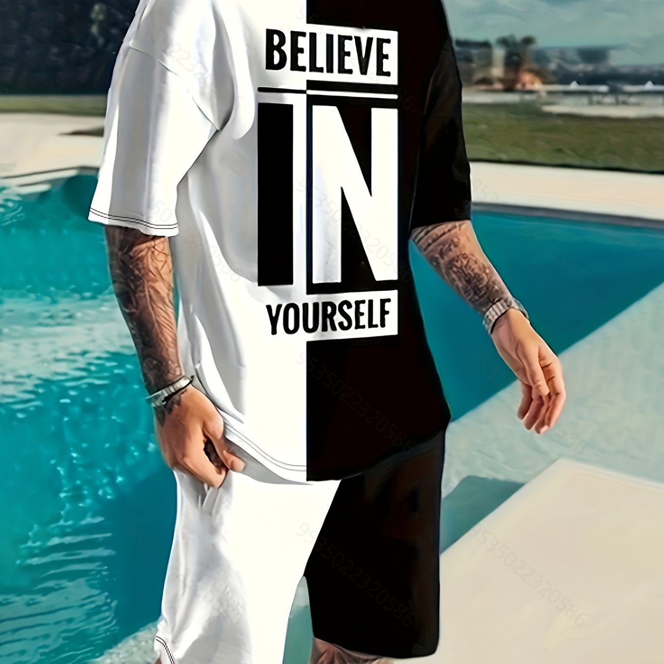 

Believe In Yourself Letter Print Men's 2 Pieces Outfits, Crew Neck Short Sleeve T-shirt & Breathable Shorts, Casual Comfy Versatile Sets For Summer, Outdoor Sports