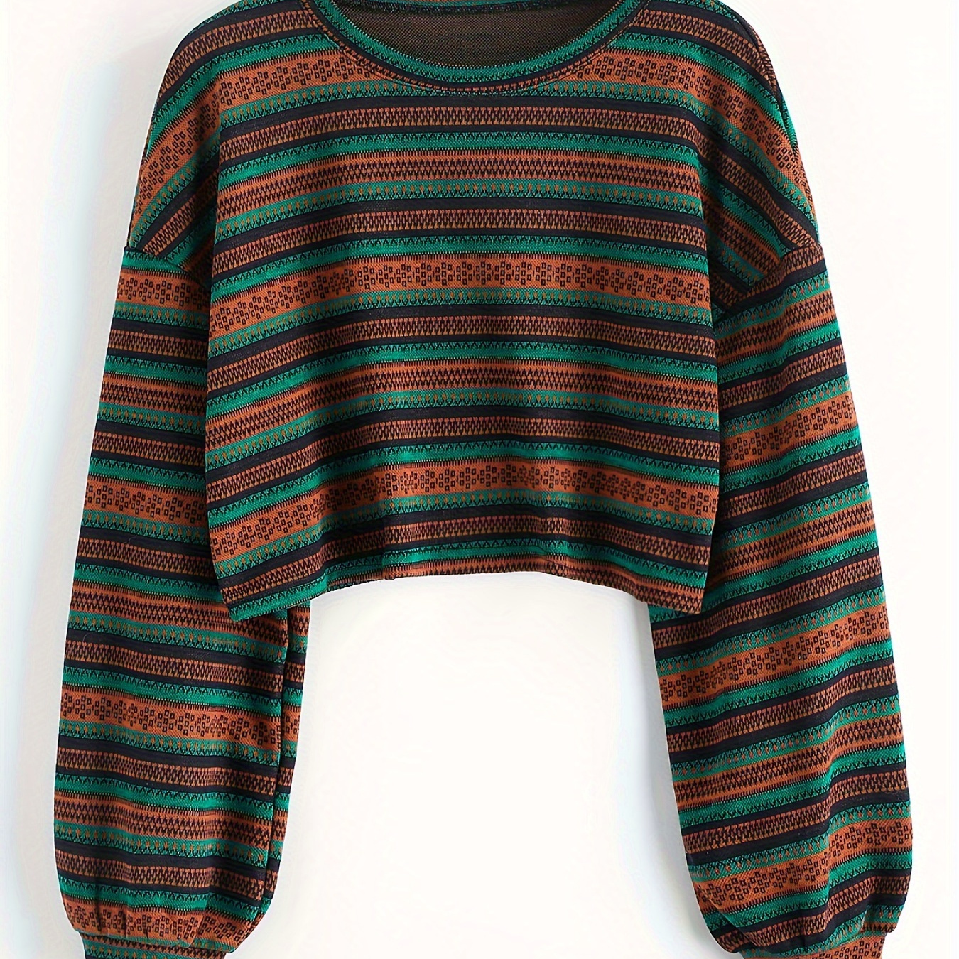 

Women's Tribal Ethnic Graphic Cropped Knitwear Bohemian Long Sleeve Pullover Sweater Drop Shoulder Knitted Top