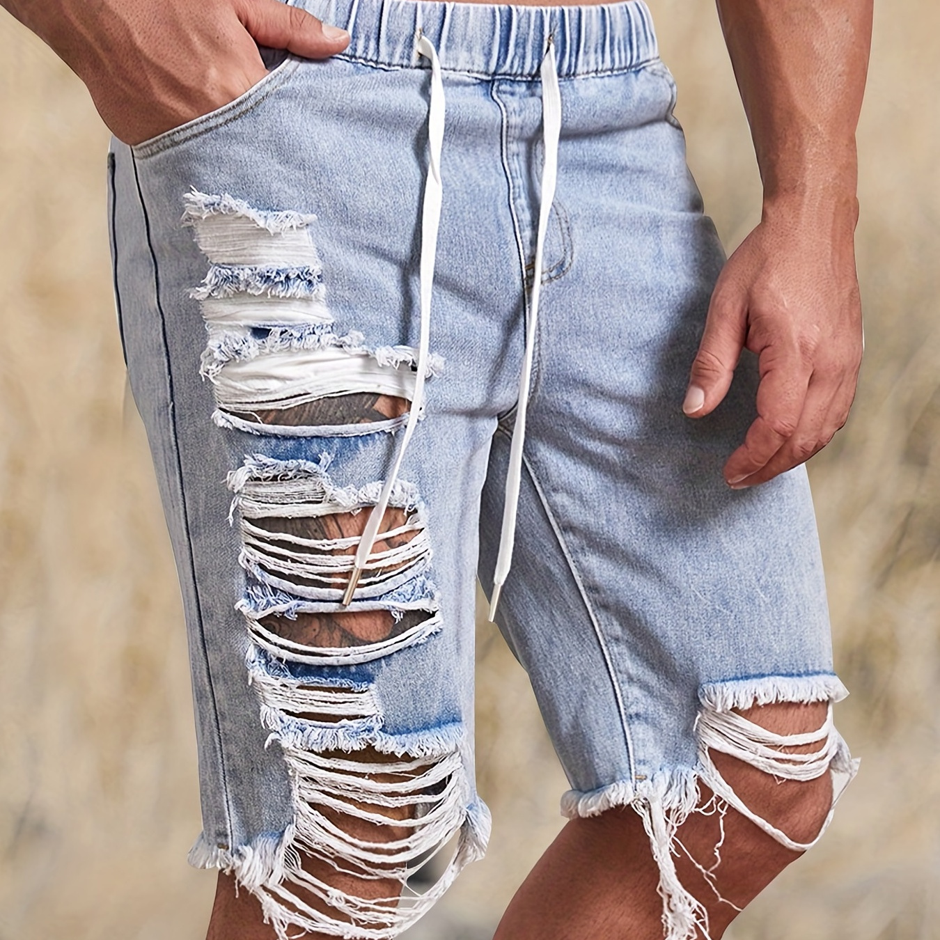 Rasgado Roll Up Hem Rodilla Longitud Denim Shorts Alta - Temu Spain