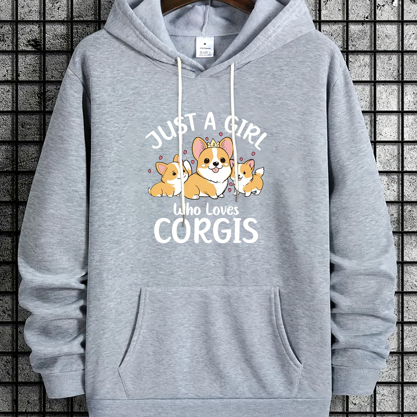 

Cozy 's Hoodie - Cute Corgi Graphic Sweatshirt For Women, Casual Polyester Knit With Pockets, All