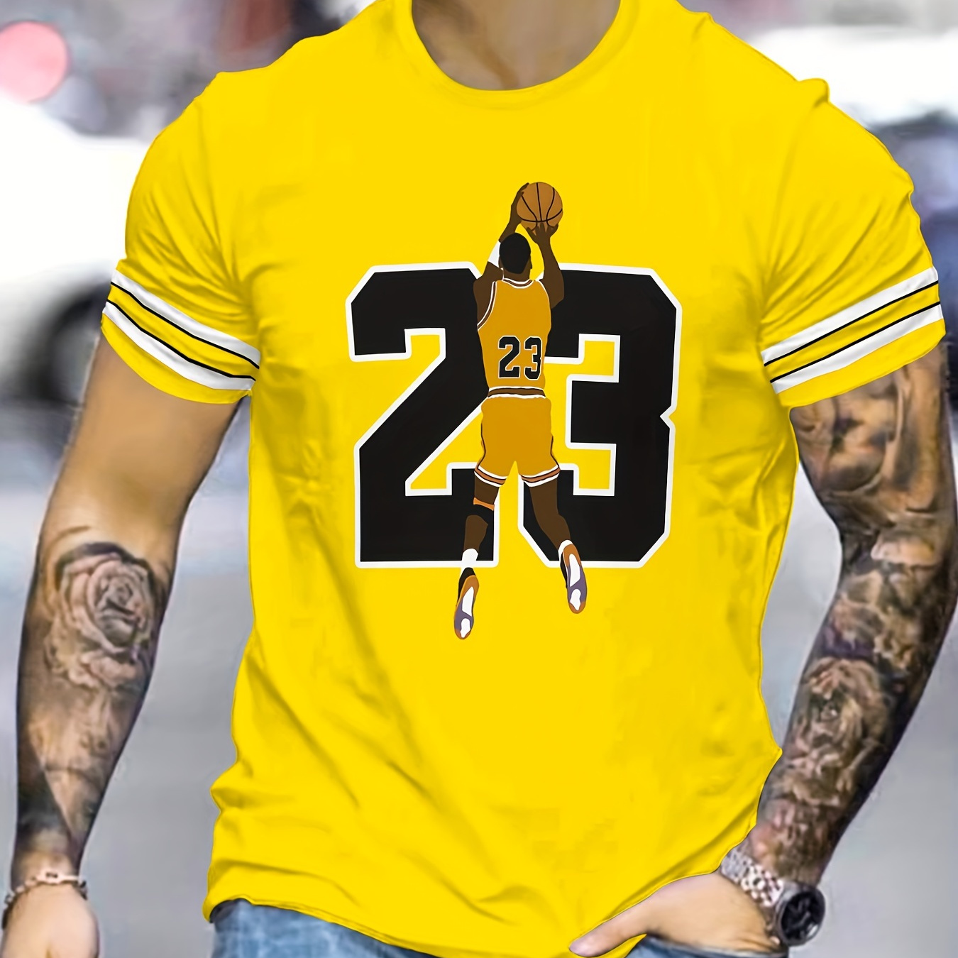 

Men's 23 Graphic Print T-shirt, Short Sleeve Crew Neck Tee, Men's Clothing For Summer Outdoor