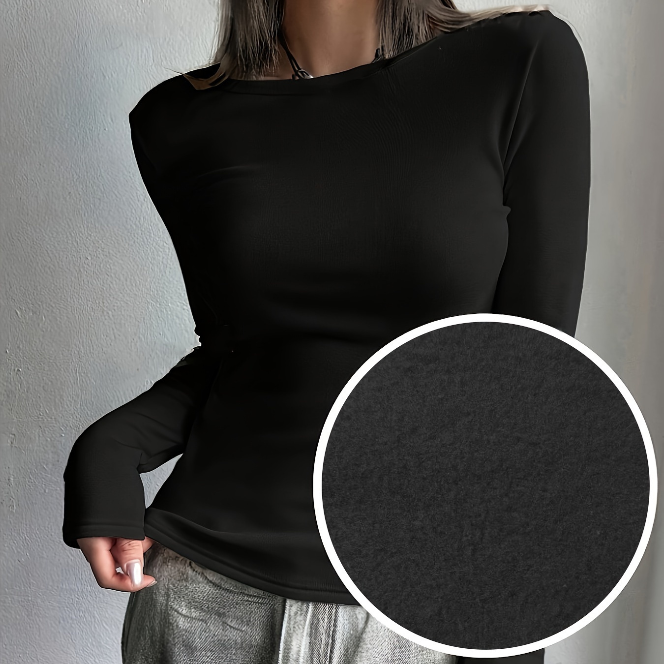 

Women's Fall/winter Simple Solid Color Crew Neck Long Sleeve Top In Knit Polyester Blend With Elastane - Warm Simple Style Pullover