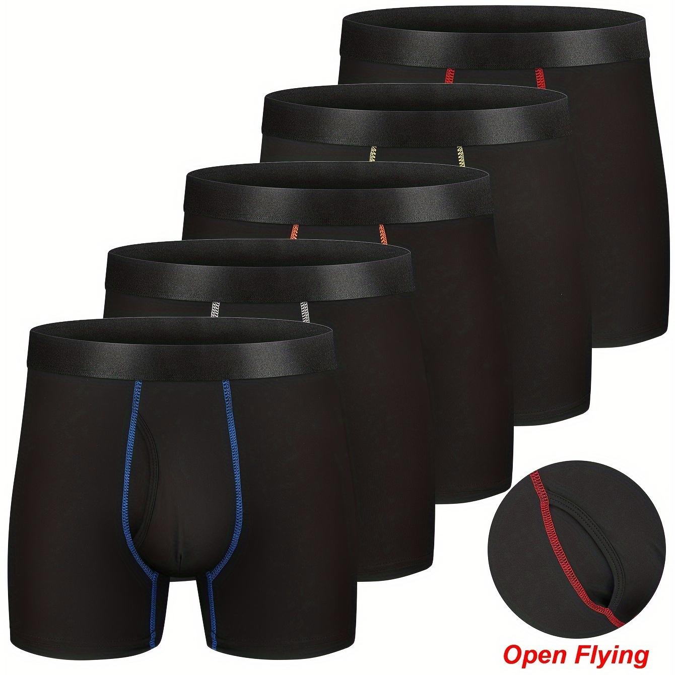 

5 Pcs Men's Trendy Color Sweat-wicking Sports Boxer Briefs, Comfy & Underwear Set