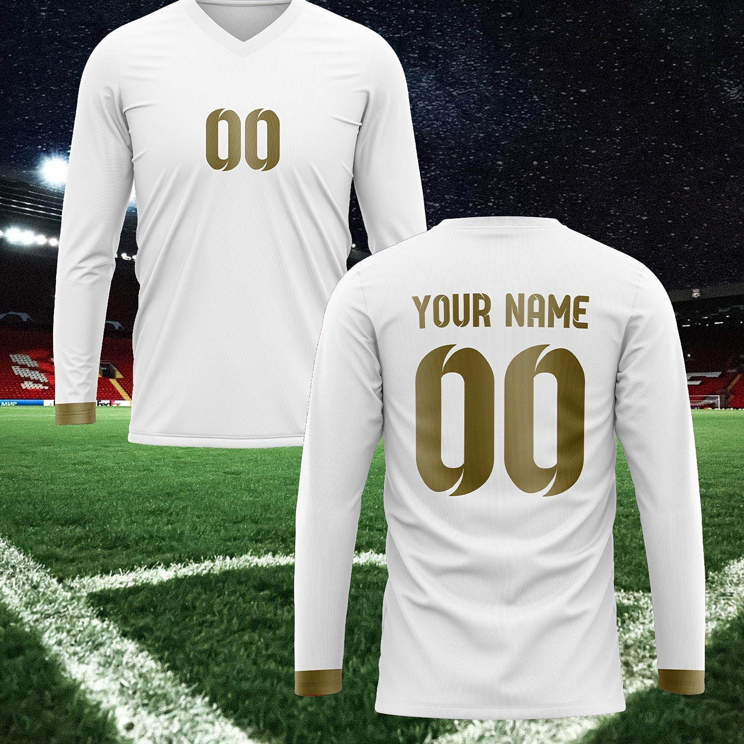 

Custom Men's Soccer Jersey - V-neck, Long Sleeve With Name & Number Print | Training, Casual Wear & Parties, 2024, Team Club,