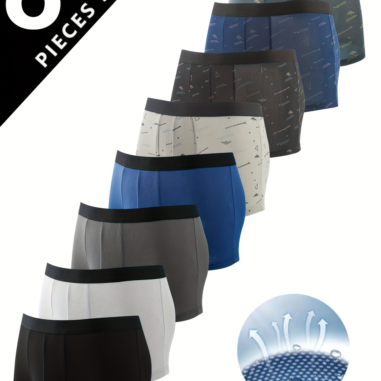 

8pcs Men's Boxer Briefs - Breathable, Stretchy Polyester & Spandex With Trendy Prints, Non-transparent, Machine Washable