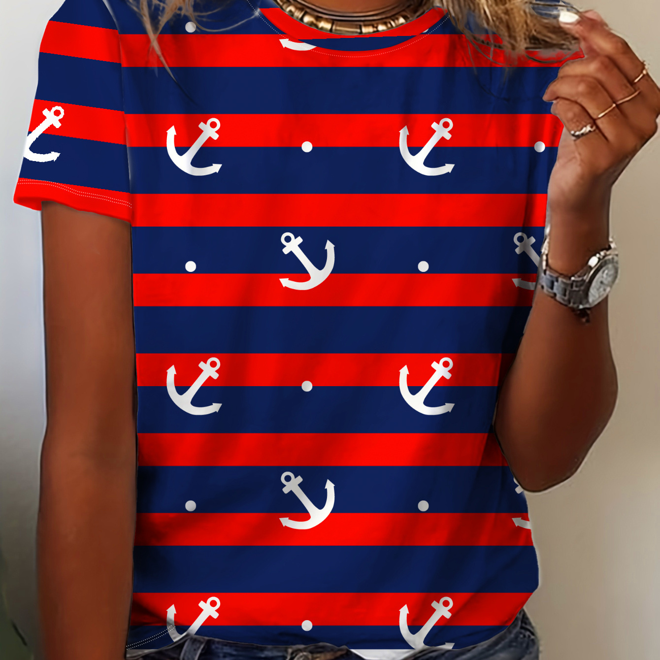 

Women's Striped T- - , , Stretchy Polyester , - For & Summer