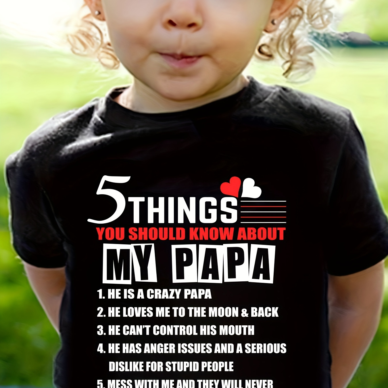 5 THINGS YOU SHOULD KNOW ABOUT MY PAPA... Print Crew Neck T-shirt Solid Tees For Summer Toddler Girls