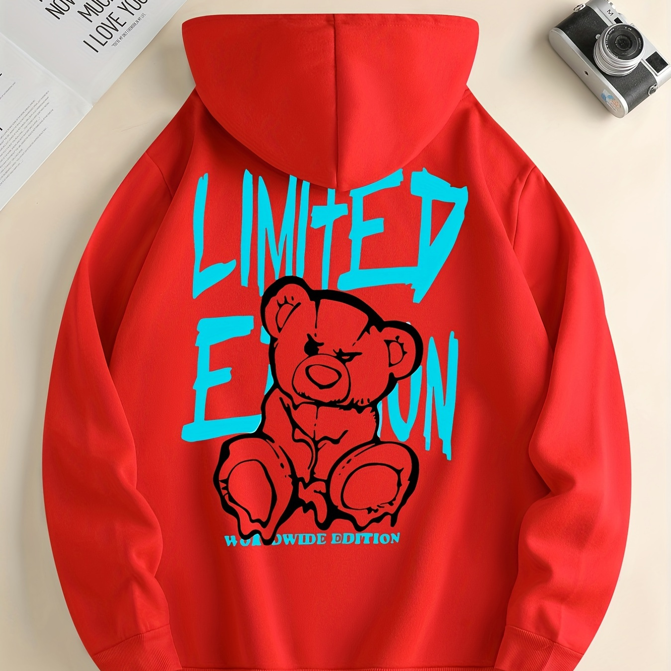 Funny 'Limited Edition' Bear Meme Print Hoodie, Hoodies For Men, Men’s Casual Pullover Hooded Sweatshirt With Kangaroo Pocket For Winter Spring Fall, As Gifts