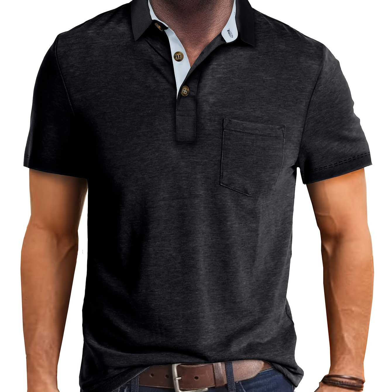 

Chemise à revers boutonnée à manches courtes pour hommes avec poche poitrine pour l'été au quotidien, parfaite pour les sports de plein air de golf et de tennis, haut à col élégant