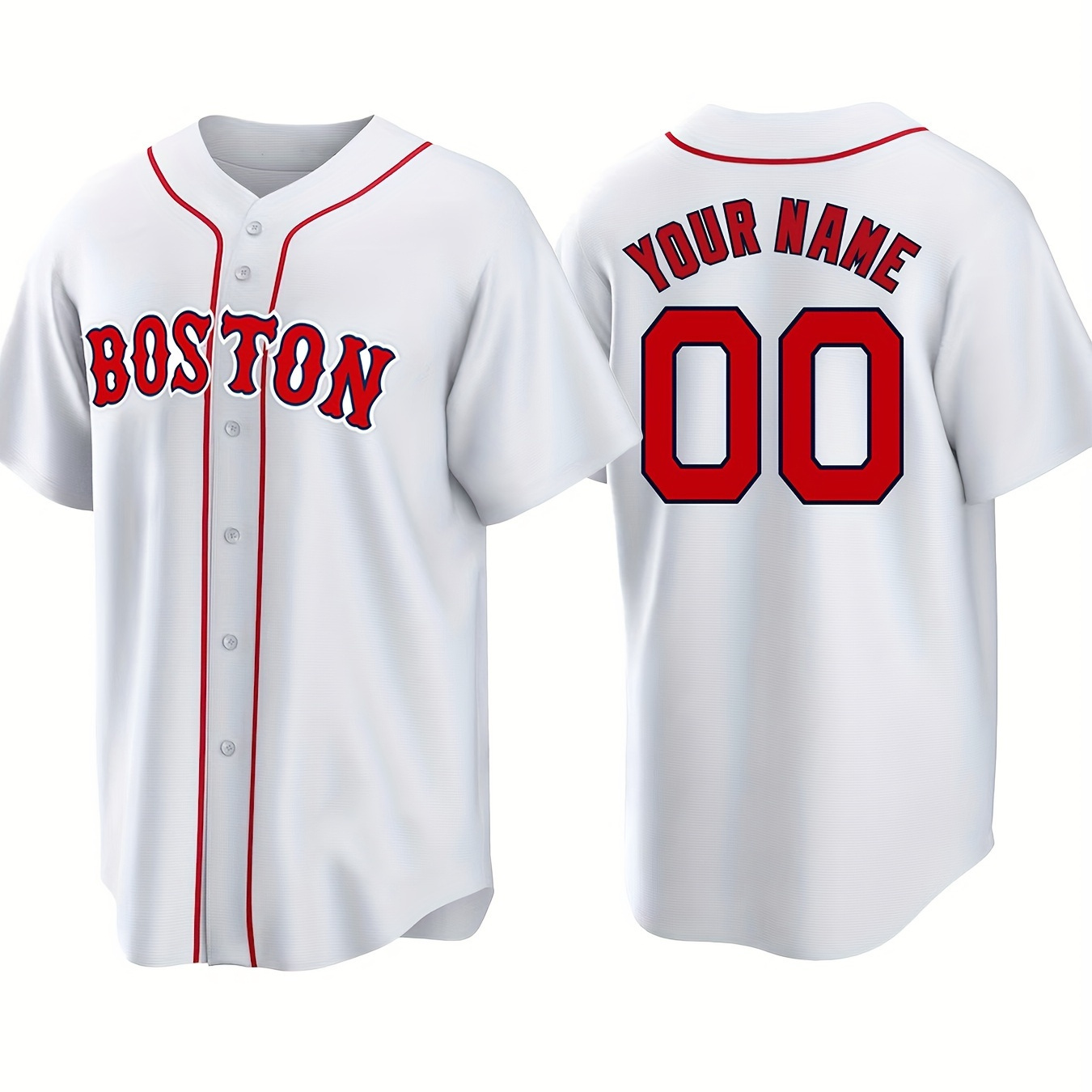 

Men's Customizable Name And Number Design Baseball Jersey Shirt, Boston Pattern Leisure Outdoor Sports Sweat Shirt For Match Party Training