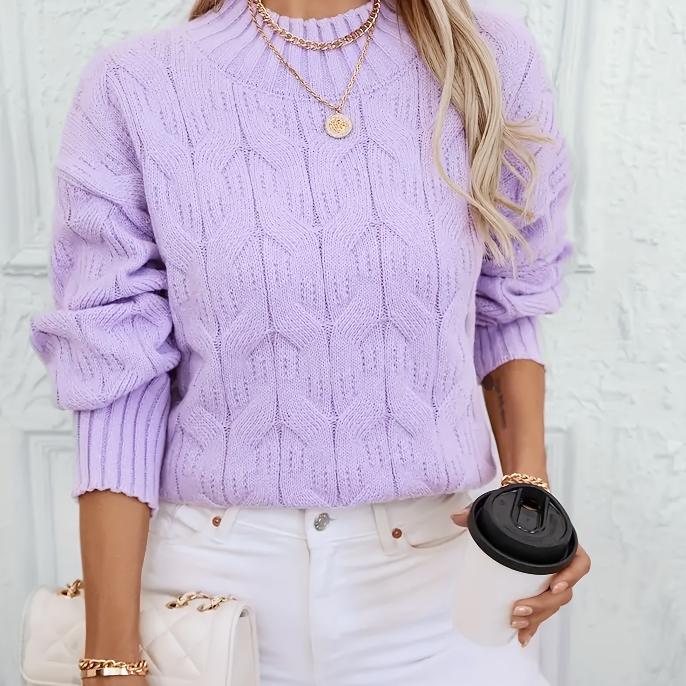 

Women's Casual Sweater Top - Solid Color Knit Pullover With Round Neck, Long Sleeve, Polyester Fabric, Fall/