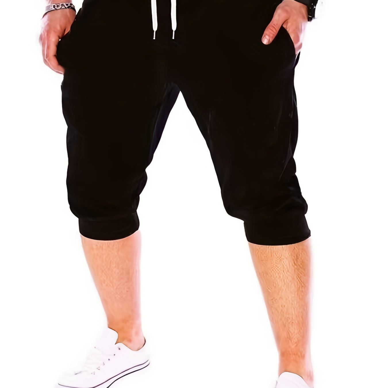 Men's Cotton Casual Shorts 3/4 Jogger Capri Pants Breathable Below Knee  Short Pants with Three Pockets