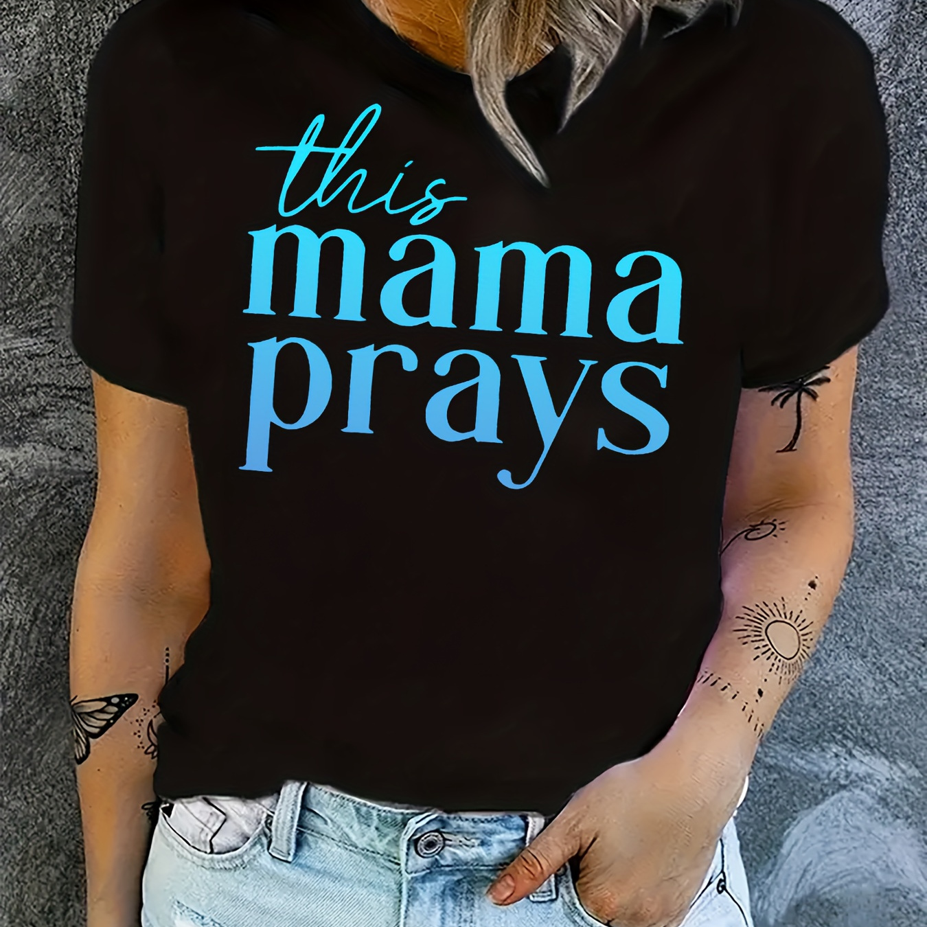 

Mama Print T-shirt, Casual Short Sleeve Crew Neck Top For Spring & Summer, Women's Clothing