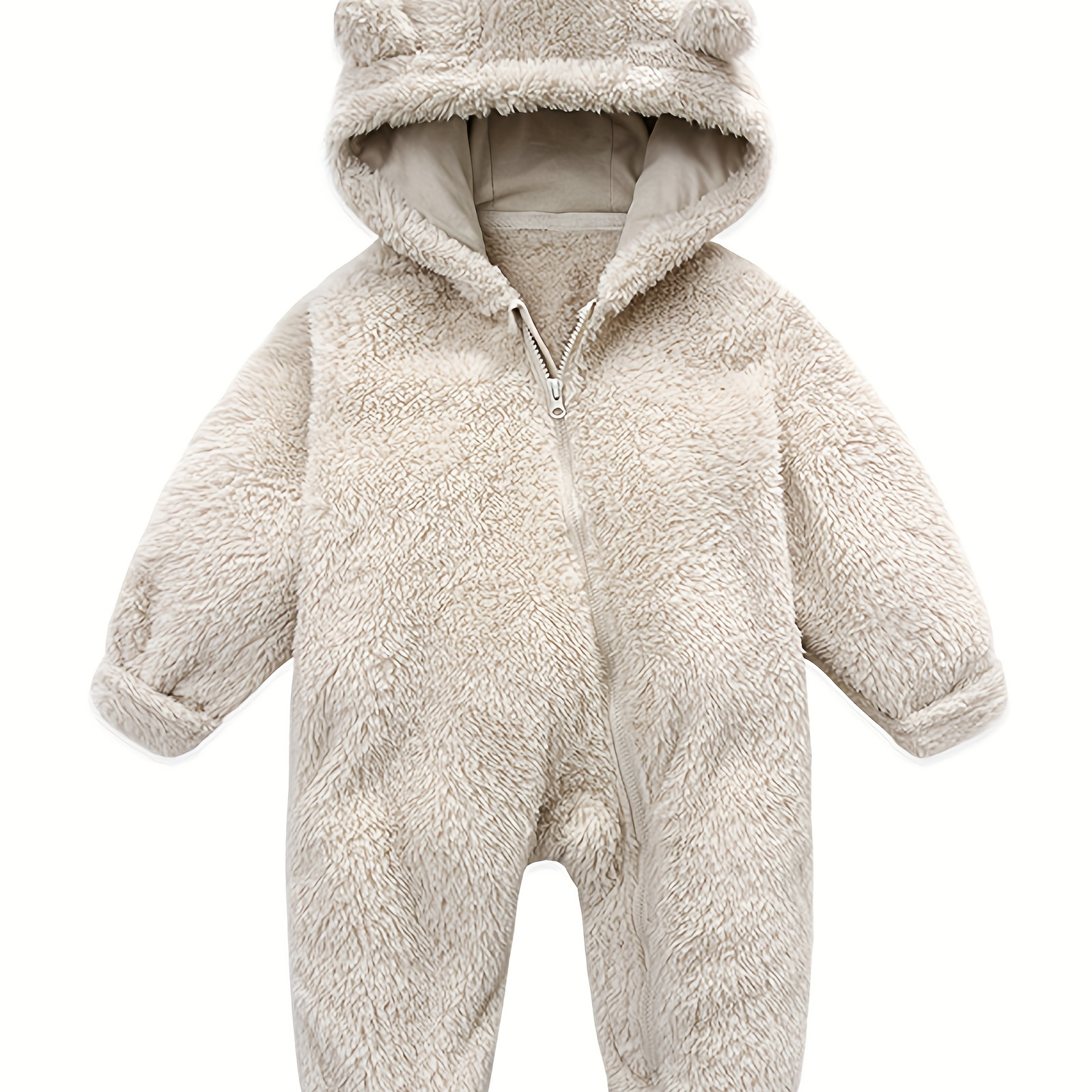 

Baby Plush Long Sleeve Polar Fleece Jumpsuit With Rabbit Ears Design For Winter New