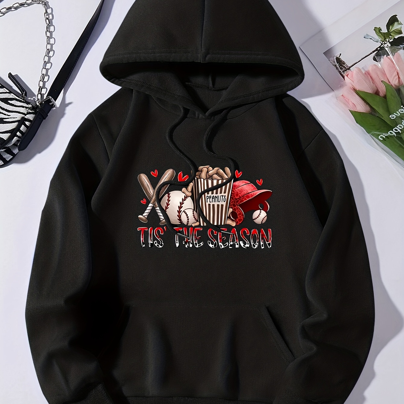 

Baseball Season Print Hoodie, Casual Pocket Long Sleeve Drawstring Hoodies Sweatshirt, Women's Clothing