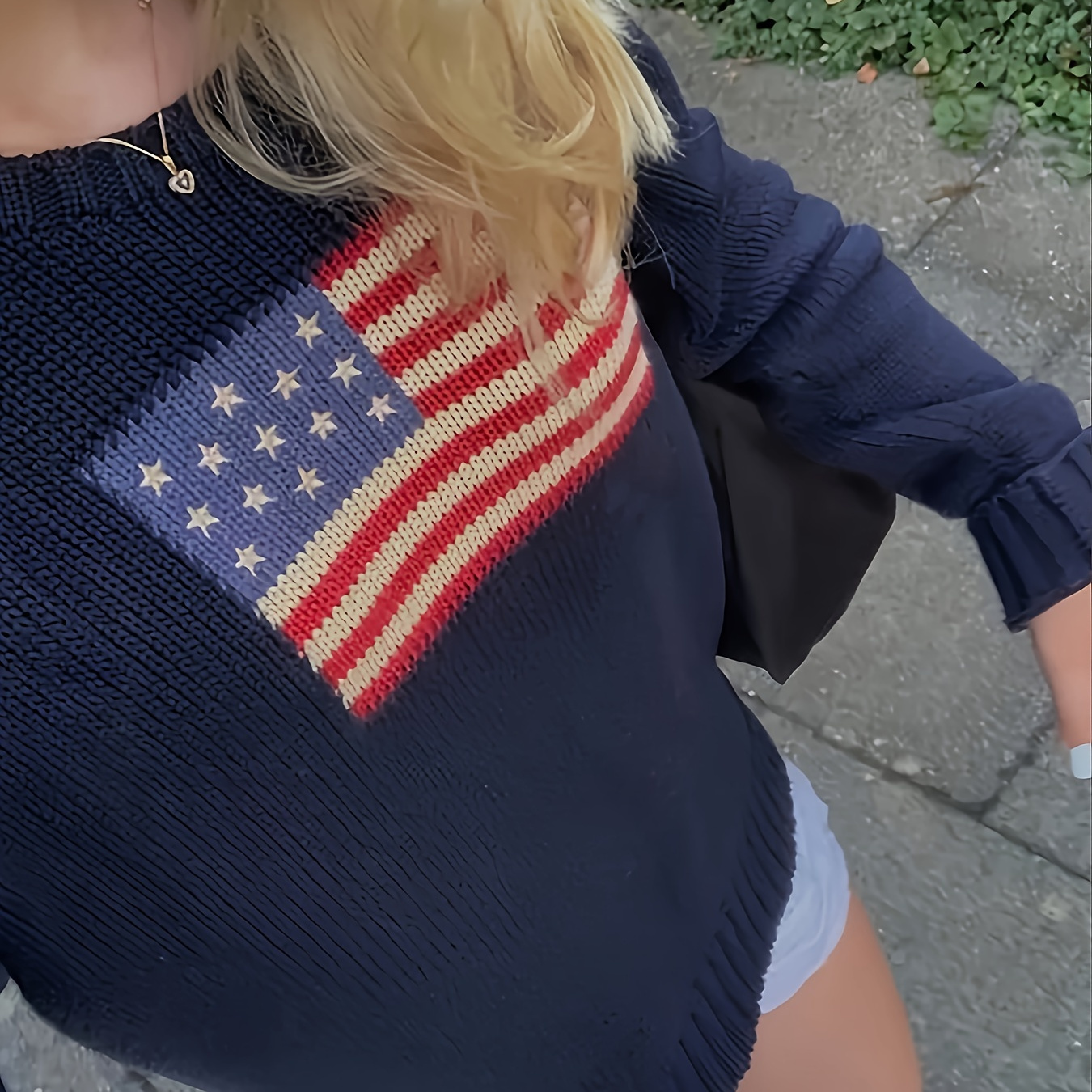 

American Flag Pattern Crew Neck Sweater, Casual Long Sleeve Sweater For Fall & Winter, Women's Clothing