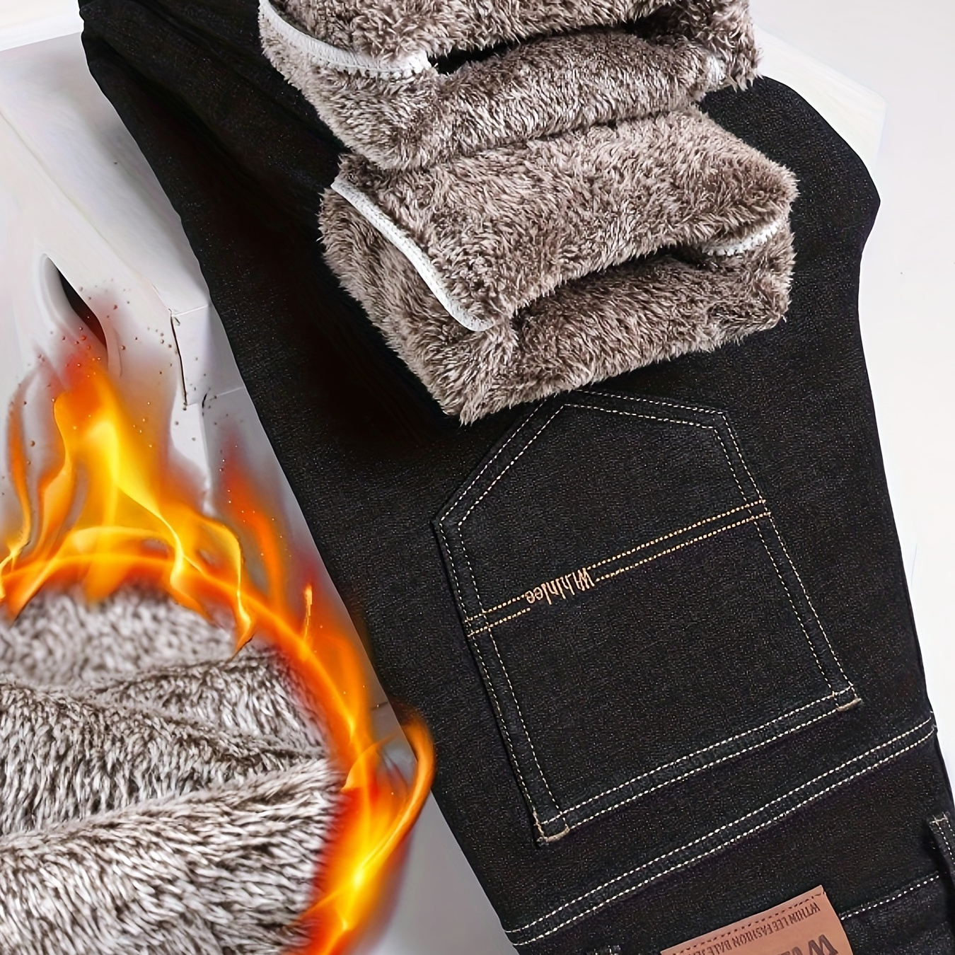 

Men's Plush-lined Fleece Jeans - Warm, Thick Straight Leg Denim For Business Casual In Fall/winter