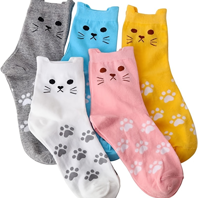 5 Pairs Cat Socks Women,Animal Cute Socks For Women,Funny Gifts For Cat Lovers Gift For Women