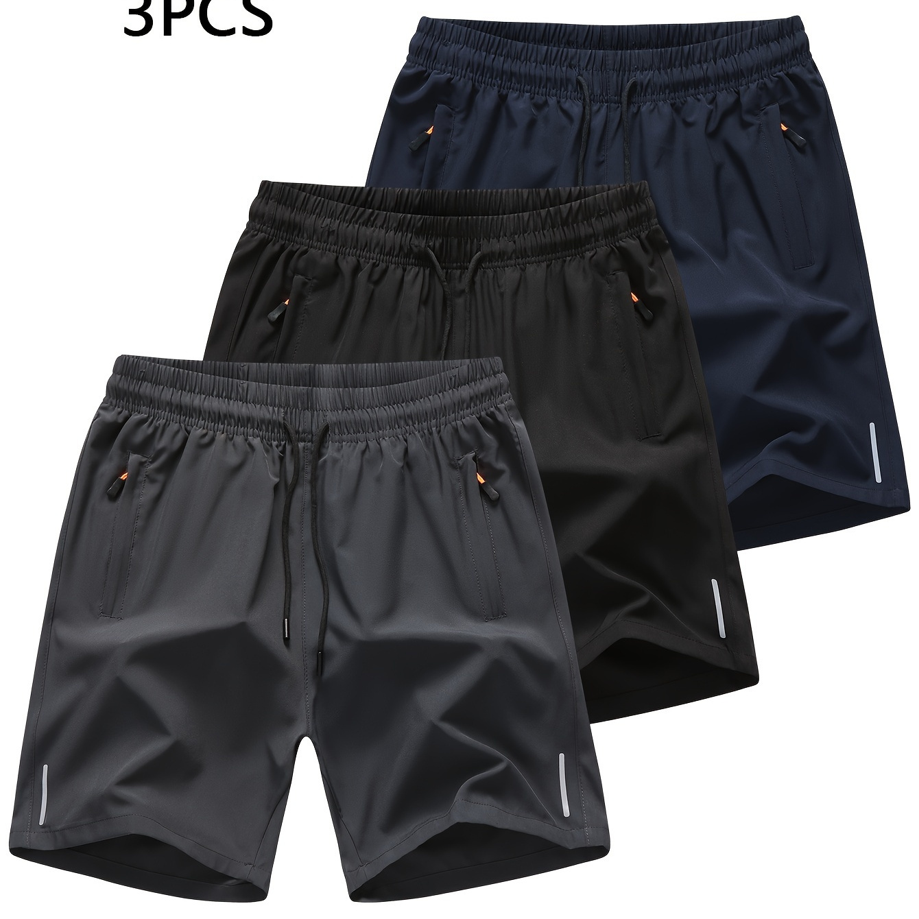 

3pcs Men' Drawstring Casual Sports Shorts - Breathable, High-stretch Polyester For Outdoor Activities