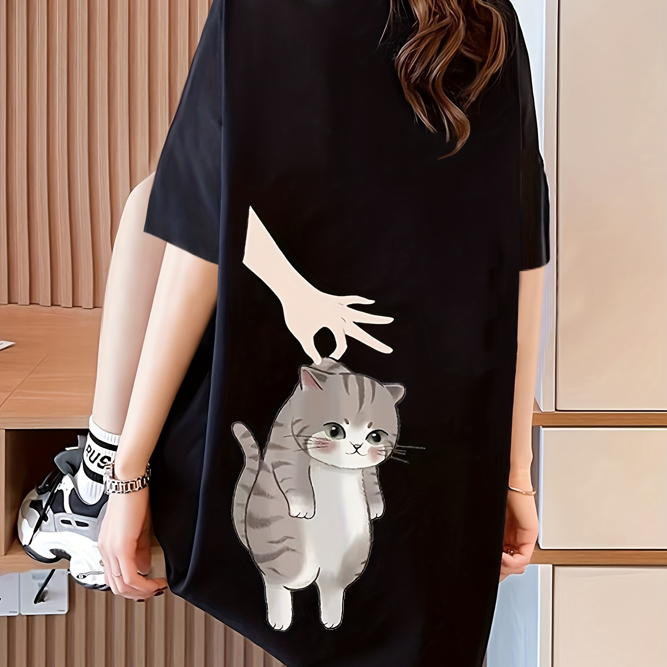 

Cute Graphic Print Casual T-shirt, Crew Neck Drop Shoulder Loose Top For Spring & Summer, Women's Clothing