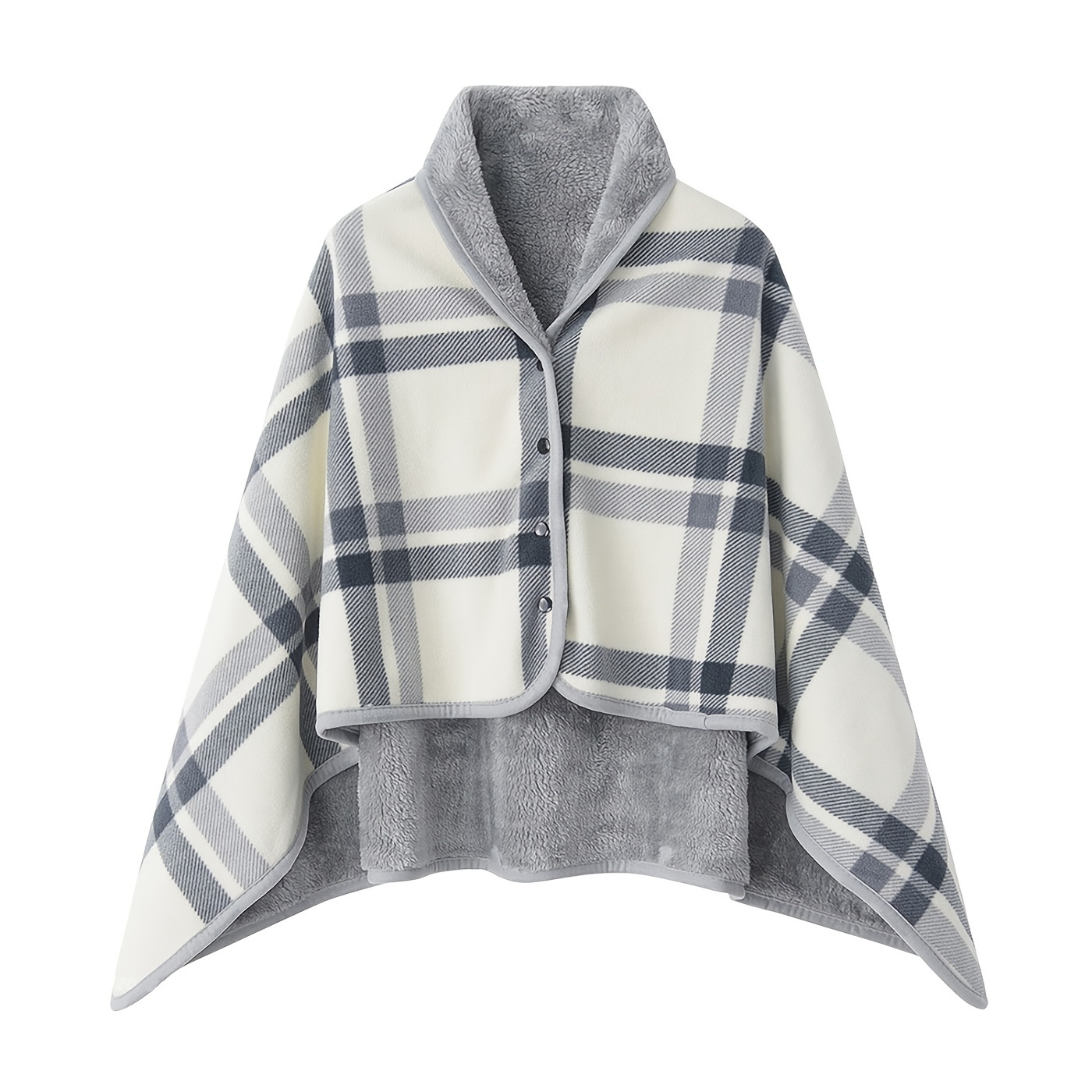 

Men's Flannel Button-up Shawl Cape - Soft, Warm, And Cozy V-neck Blanket For Autumn And Winter, Lightweight Polyester With Stylish Checkered Pattern